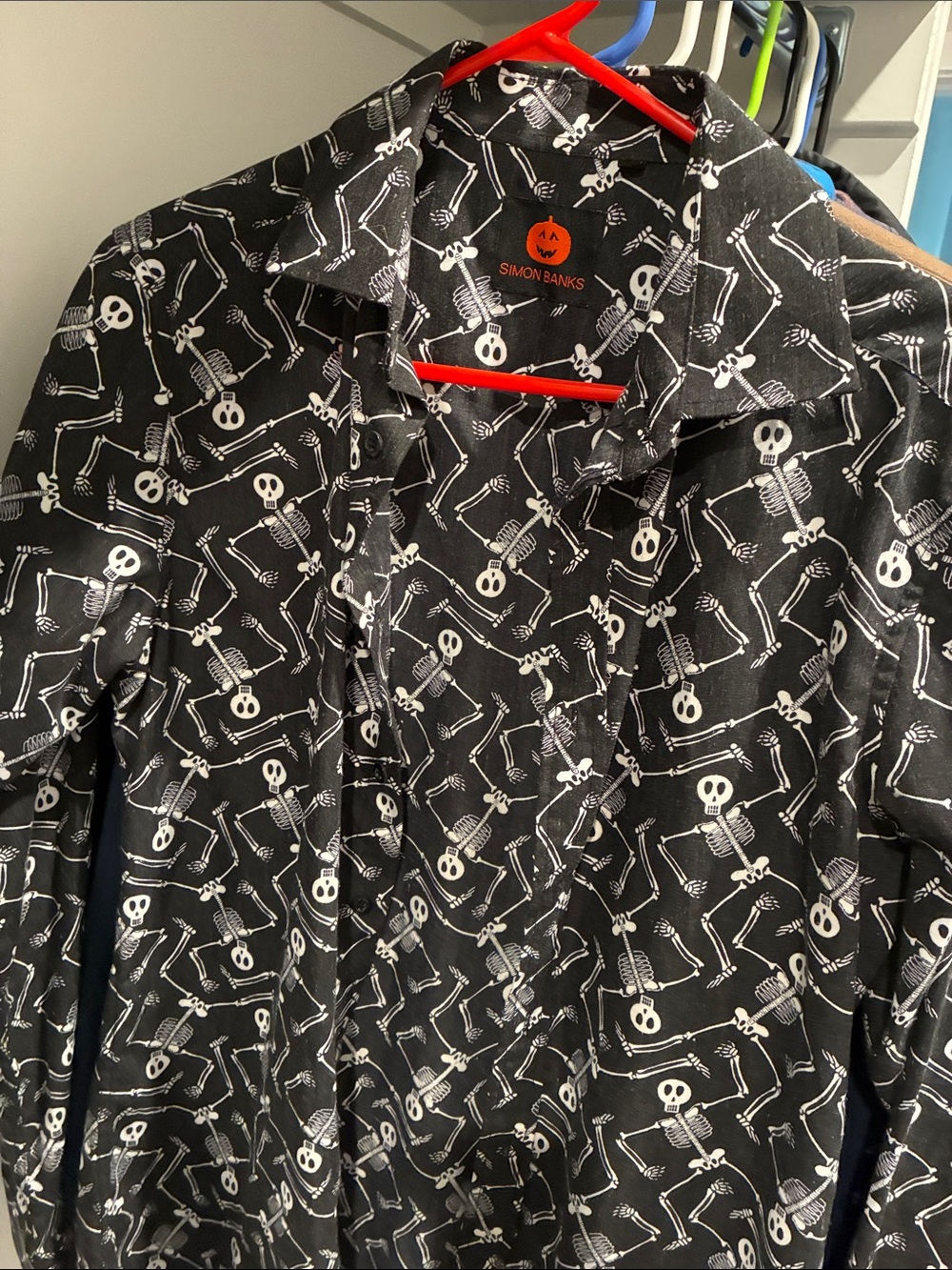Simon Banks Black Skeleton Print Button-Up Shirt